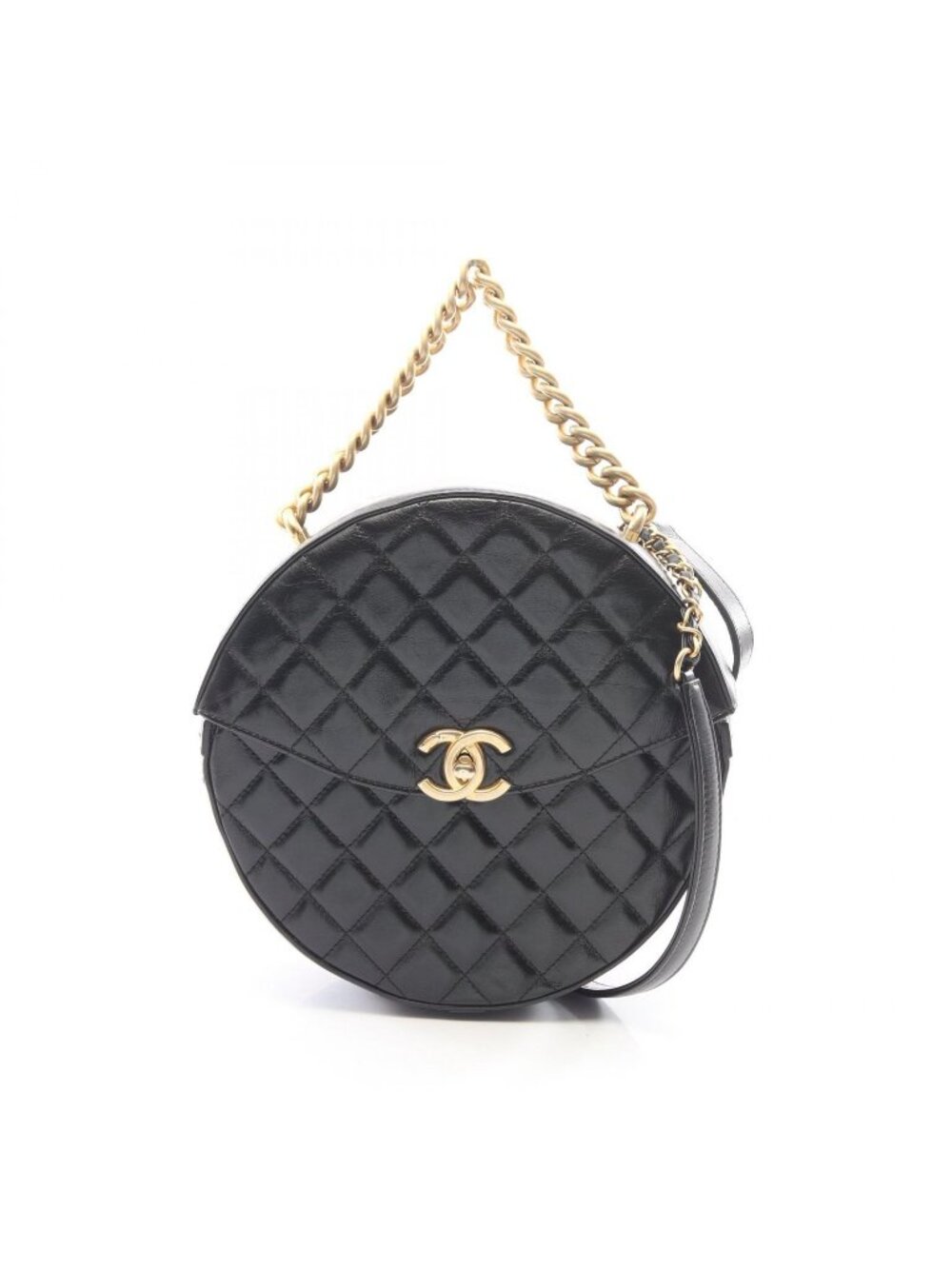 Chanel Shoulder Bag Quilted Round 2-Way Black Leather Chain